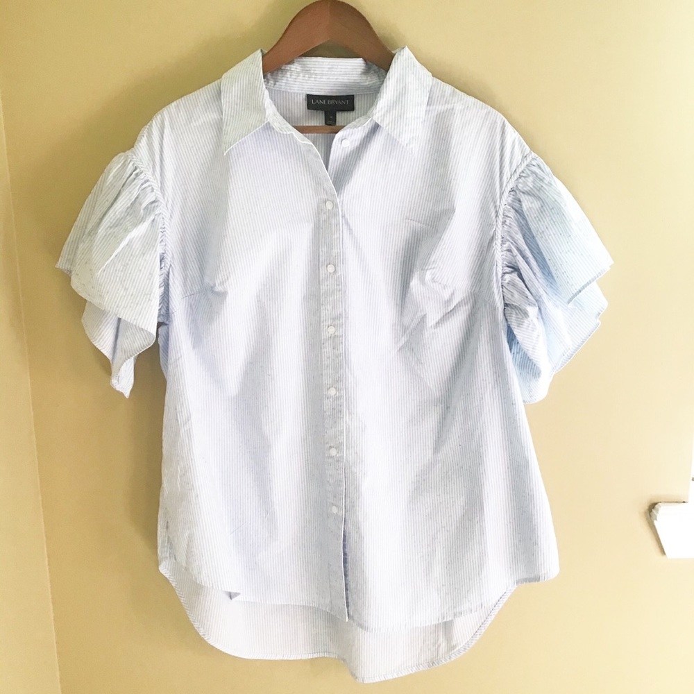 LANE BRYANT EUC Stripe Bell Sleeve Button Down 14